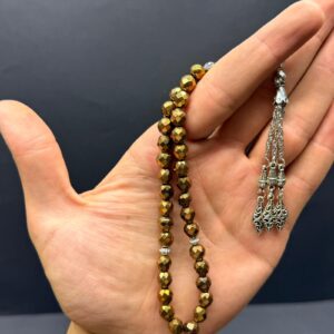 Özel Ahşap Kutulu 33’lü Hematit Taşı Bronz Renk Tesbih – Fasetli