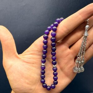 Özel Ahşap Kutulu 33’lü Ametist Taşı Tesbih – Küre Kesim