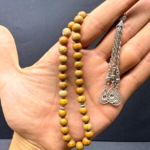 Özel Ahşap Kutulu 33’lü Odun Jasper Taşı Tesbih – Küre Kesim
