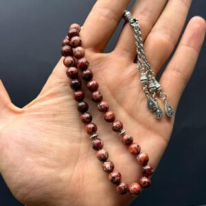 Özel Ahşap Kutulu 33’lü Rodokrozit Taşı Tesbih – Küre Kesim