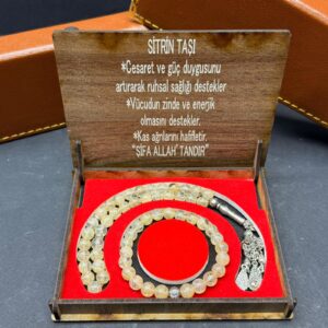 Özel Ahşap Kutulu Sitrin Taşı Tesbih-Bileklik Set - Küre Kesim