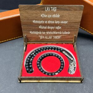 Özel Ahşap Kutulu Lav Taşı Tesbih-Bileklik Set - Küre Kesim