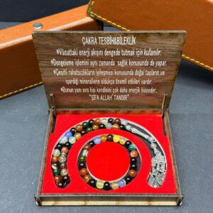 Özel Ahşap Kutulu Çakra Taşı Tesbih-Bileklik Set - Küre Kesim