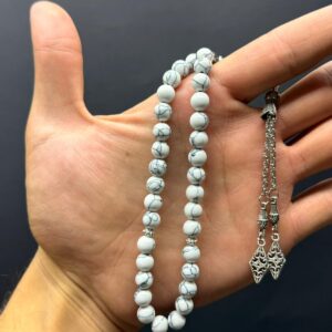 Özel Ahşap Kutulu 33’lü Beyaz Havlit Taşı Tesbih – Küre Kesim